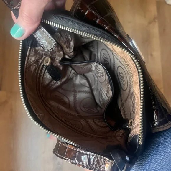 Brighton Black -  Croc Leather Flap Crossbody Bag - w/Dust Cover - Picture 4 of 15